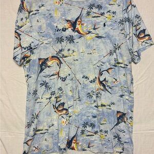 Polo Ralph Lauren Tropical Fishing Graphic T-Shirt Size XLT Coastal Beach Light
